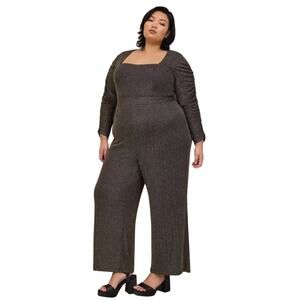 Torrid Glitter Knit Sweetheart Neck Jumpsuit Gold Black Glam Elegant Size 14